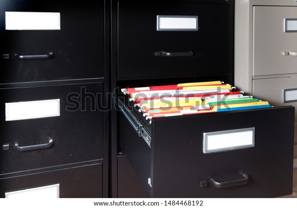 Two Black Filing Cabinets Blank Labels Stock Photo Edit Now