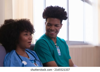 Two Black Nursing Students Sit And Relax In The Hospital After Caring For A Patient.