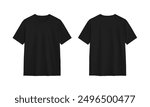 Two black t shirts mockup, blank shirts template on white background with clipping path. Front view. Design for print and mockup for advertising.