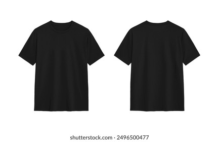 Two black t shirts mockup, blank shirts template on white background with clipping path. Front view. Design for print and mockup for advertising.