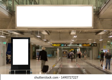 Two Blank Advertising Billboard At Airport Background Large LCD Advertisement