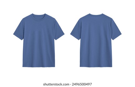 Two blank blue t shirts mockup, front and back view, isolated on white background. Design template for print, brand visual identity, clothing advertisement. Unisex short sleeve t shirt mock up. - Powered by Shutterstock