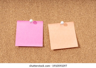 Two Blank Note On A Cork Board For Adding Text And Push Pin. Mock Up