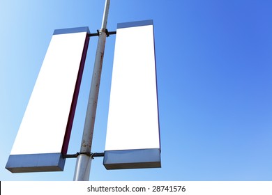 Two Blank Signs On The Post, Put Your Own Text Or Image Here