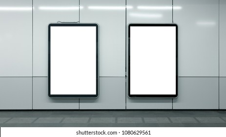 Two Blank Subway Advertisements Copyspace Isolated Interior Urban