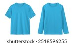 Two blank turquoise t shirts isolated on white background. Short sleeve and long sleeve mockup for fashion, branding and design.