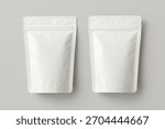 two blank white plastic packaging pouch mockup