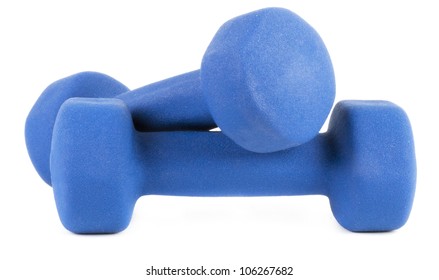 Two Blue Dumbells On White Background