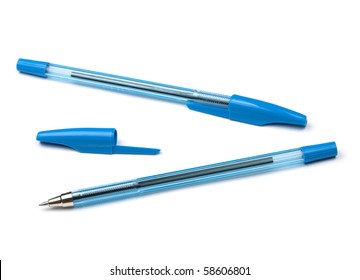 Two blue pens. Isolated on white background