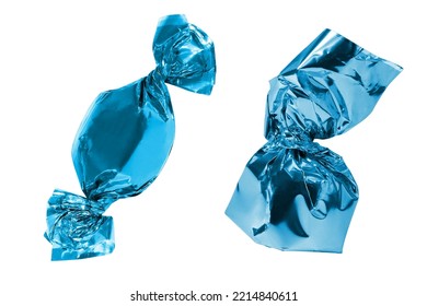 Two Blue Wrapped Candy Isolated On A White Background