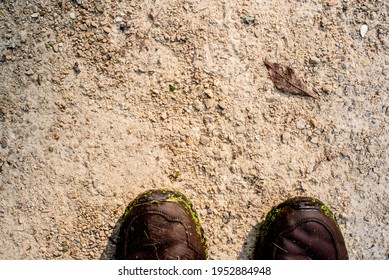 Two Boots With Algae Stuck To Them After An Adventure.