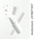 Two bottles of white skin care products face cream uncapping cream skin care