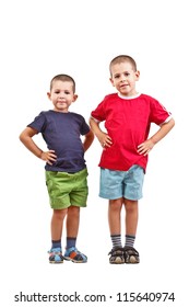 Two Boys With Arms On Hip, Isolated On White Background