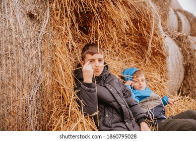 Two Boys Sit Haystack Make Fake Stock Photo 1860795028 | Shutterstock