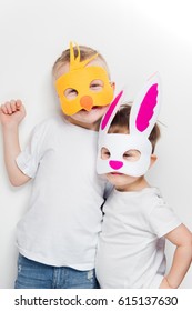 Two Boys Wearing Animal Mask For Easter Party