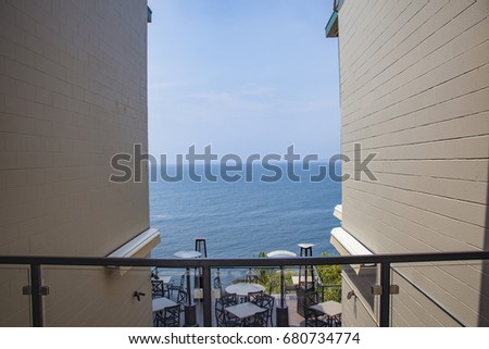 Similar – Image, Stock Photo Blue railing on brick wall