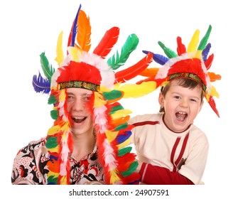 Two Brother In Indian Costume. Isolated.