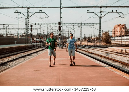 Similar – Image, Stock Photo man traveling in train carriage