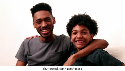 Two Brothers Together Smiling. Black Mixed Race Siblings, Older And Younger Brother