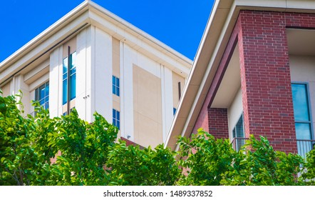 Two Buildings Framed By The Tree Branches Below Them On The Katy Trail In Dallas, TX