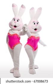 Two Bunny Girl Mascot Costume Posing