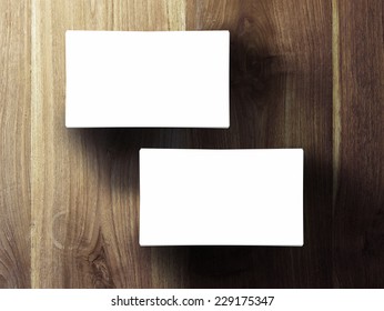 Two Business Cards Stack Up On Wooden Table, 3d Render