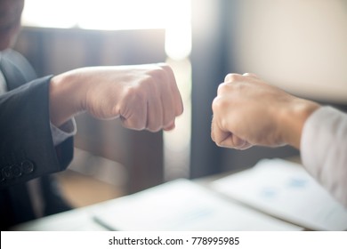 Two Business Man Use Hand To Fist Bump For Succes Teamwork Coporate 
