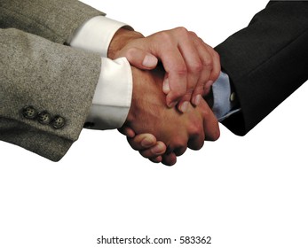 Two Business Men Shaking Hands Emotionally