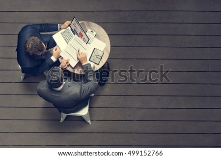 Two Businessmen Cafe Meeting Insurance Application Concept