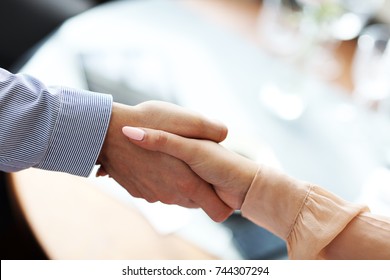 Two Businesspeople Meeting For Lunch In Restaurant - Shutterstock ID 744307294
