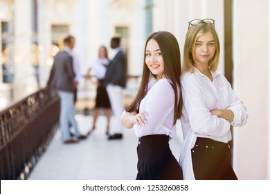 Two Bussiness Partners Women Over Team Background