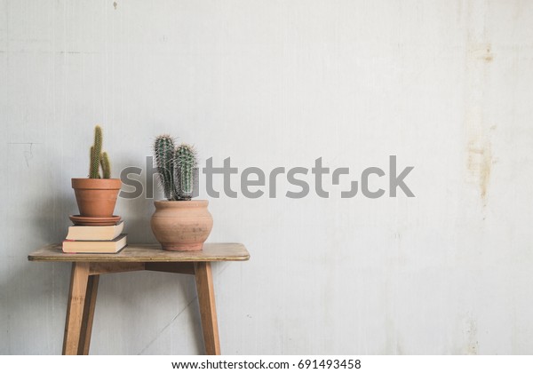Two Cacti On Vintage Table Industrial Vintage Interiors Stock Image