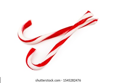 Two Candy Canes Isolated On White Background