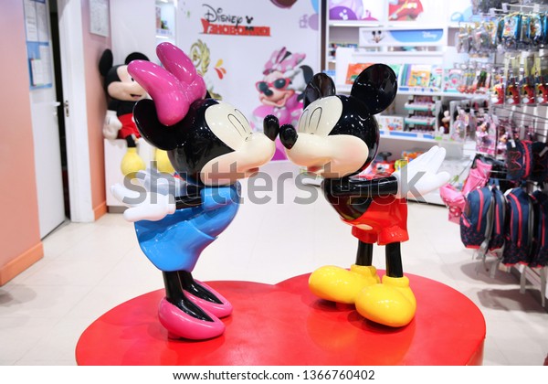 Two Cartoon characters, Mickey mouse and Minnie mouse of The Walt Disney Company in the children's world store. Moscow. 14.12.2018