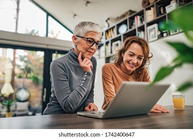 Two casual women looking at laptop indoors, portrait. - Powered by Shutterstock