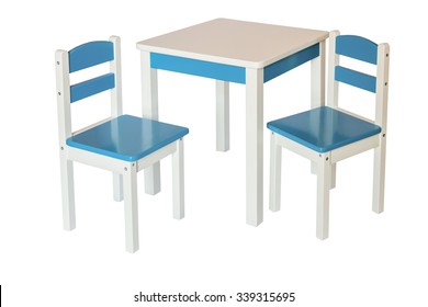 Two Chair And Table For Kids. Isolated.