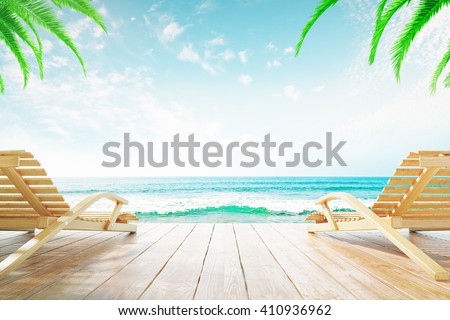 Similar – Image, Stock Photo Empty beach chair with beautiful sea view