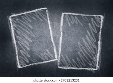 Two chalk rectangles overlap on a dark textured board, each lightly shaded inside. The simple hand-drawn shapes create a casual, sketch-like composition.