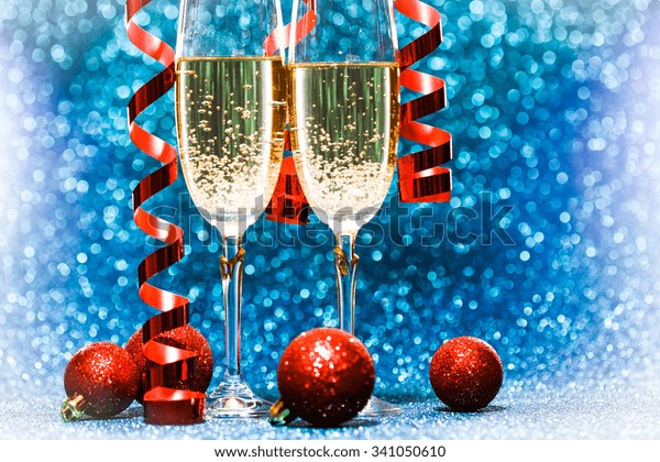 Two Champagne Glasses Decoration On Glitter Stock Photo Edit Now
