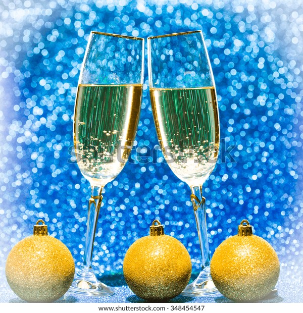 Two Champagne Glasses Decoration On Glitter Stock Photo Edit Now