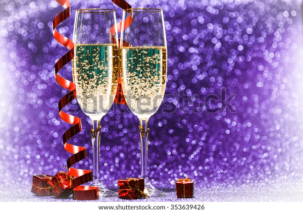 Two Champagne Glasses Decoration On Glitter Stock Photo Edit Now