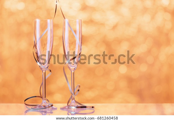 Two Champagne Glasses Wrapped Ribbon Decoration Stock Photo Edit