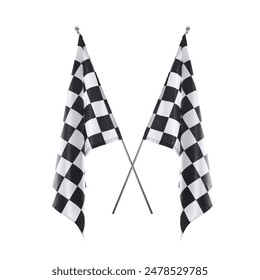 Two checkered finish flags isolated on white