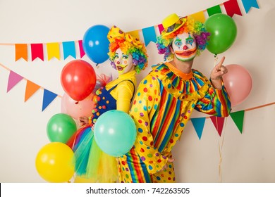 Two Cheerful Clowns Birthday Children Bright Stock Photo 742263505 ...