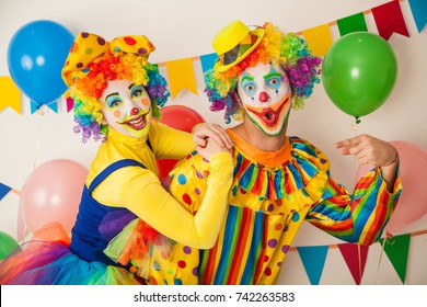 Two Cheerful Clowns Birthday Children Bright Stock Photo 742263583 ...