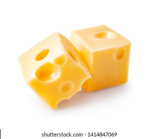 Two Cheese Cubes Isolated On White Background.