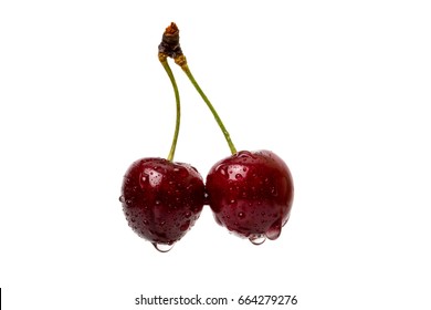 Two cherry with water droplets isolated on white background - Powered by Shutterstock