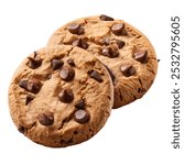 two chocolate chips cookies, isolated, two chocolate chips cookies isolate on white Background 