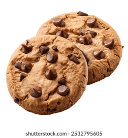 two chocolate chips cookies, isolated, two chocolate chips cookies isolate on white Background 