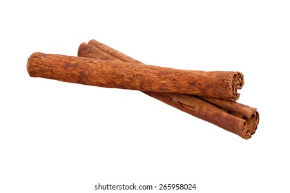 Two Cinnamon Sticks. The Image Is A Cut Out, Isolated On A White Background. Full Focus From The Front To The Back.